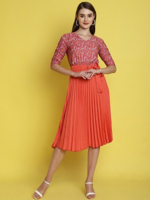 Fabflee Women A-line Orange Dress