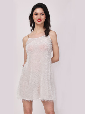 Finian Women Fit and Flare White Above Knee/Mid Thigh Length Dress