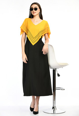 OCEANISTA Women Maxi Yellow, Black Full Length Dress