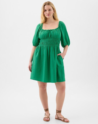 GAP Women A-line Green Above Knee/Mid Thigh Length Dress