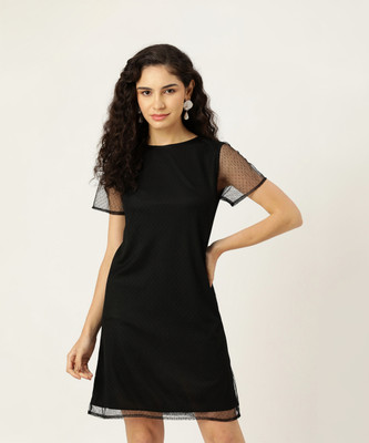 Rue Collection Women A-line Black Above Knee/Mid Thigh Length Dress