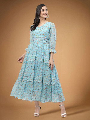 Moda Rapido Women Fit and Flare Blue Knee Length Dress