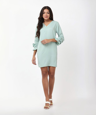 TSM Women A-line Light Green Above Knee/Mid Thigh Length Dress