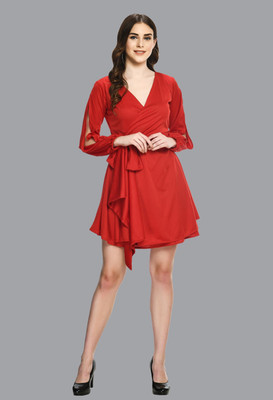 PREE GOO Women Ethnic Dress Red Above Knee/Mid Thigh Length Dress