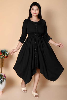 Sk style Women A-line Black Midi/Calf Length Dress