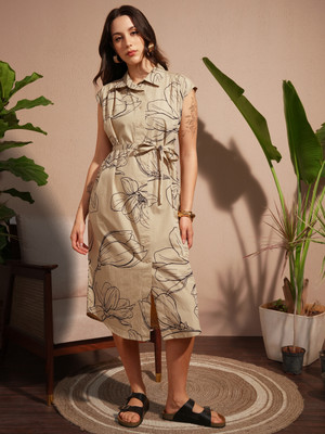 Vishudh Women Shirt Brown Midi/Calf Length Dress