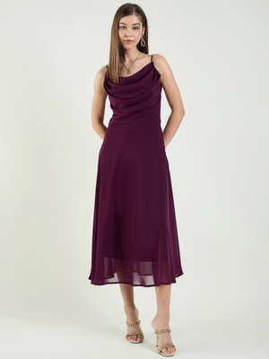 Herway Women Fit and Flare Purple Midi/Calf Length Dress