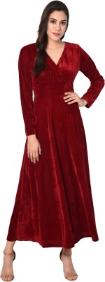 CHEVIOUT Women A-line Maroon Dress