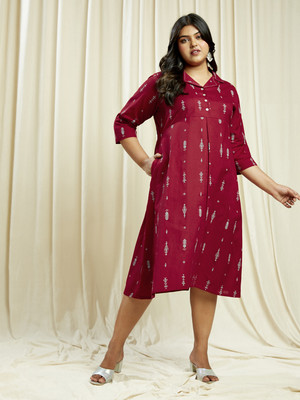 Globus Women A-line Maroon Midi/Calf Length Dress