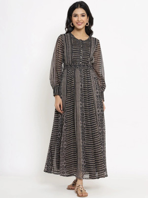 Juniper Women Fit and Flare Beige Maxi/Full Length Dress