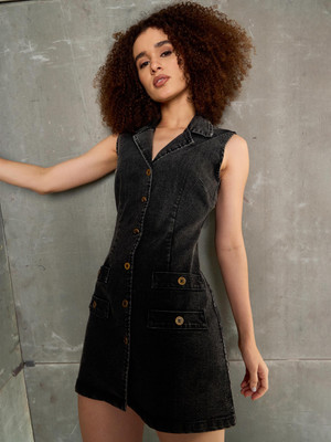 SASSAFRAS Women A-line Black Mini/Short Dress