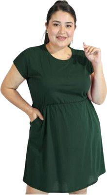 pinkshell Women A-line Green Above Knee/Mid Thigh Length Dress