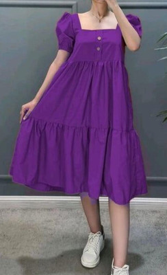 HouseOfCommon Women Fit and Flare Purple Knee Length Dress