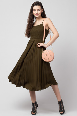Moda Rapido Women Fit and Flare Green Midi/Calf Length Dress