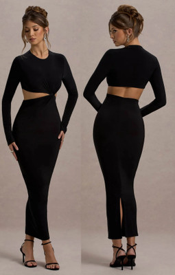 Traquila Women Bodycon Black Maxi/Full Length Dress