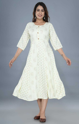 ASHISH PRINT Women A-line Beige Ankle Length Dress