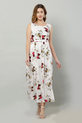 A R J FASHION Women Fit and Flare White Maxi/Full Length Dress