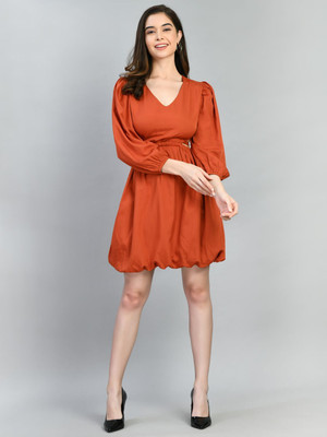 OTTAVIA Women Fit and Flare Brown Above Knee/Mid Thigh Length Dress