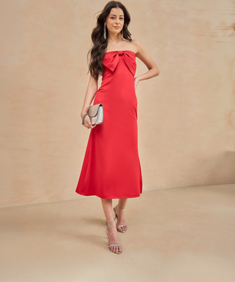 COLOR CAPITAL Women Bodycon Red Midi/Calf Length Dress