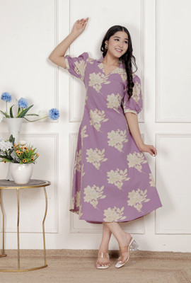 MIRAVAN Women A-line Purple Midi/Calf Length Dress