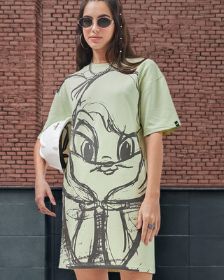 BEWAKOOF Women T Shirt Light Green, Black Above Knee/Mid Thigh Length Dress