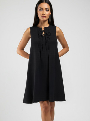 Glitchez Women A-line Black Knee Length Dress