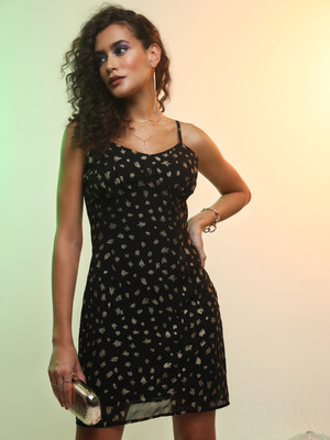 Tokyo Talkies Women Sheath Black, Gold Above Knee/Mid Thigh Length Dress