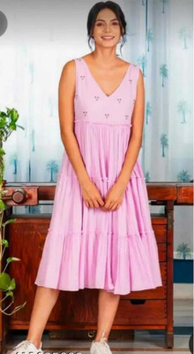 DRAPE AND DAZZLE Women Fit and Flare Pink Midi/Calf Length Dress