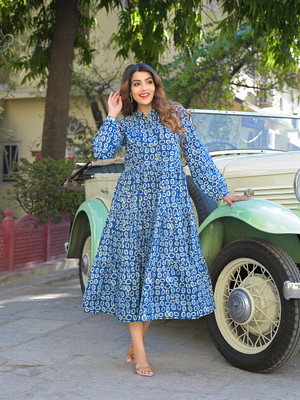 DIVENA Women Fit and Flare Blue Midi/Calf Length Dress
