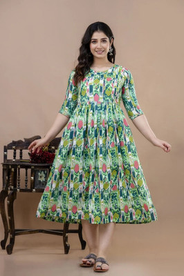 AAVRITTIQUEENS Women A-line Multicolor Midi/Calf Length Dress