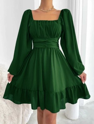 Sonicreation Women Fit and Flare Green Dress