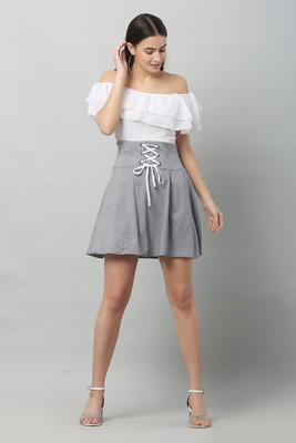 A R J FASHION Women Fit and Flare White, Grey Mini/Short Dress