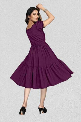 SHABRI FASHION Women Fit and Flare Purple Knee Length Dress
