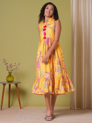 Globus Women A-line Yellow Midi/Calf Length Dress