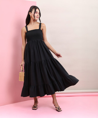 Tokyo Talkies Women Layered Black Midi/Calf Length Dress