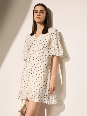 ONLY Women Fit and Flare White Mini/Short Dress