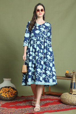 Wonder Weave Women A-line Blue Midi/Calf Length Dress