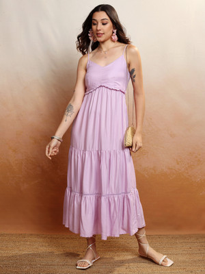 Vishudh Women A-line Purple Maxi/Full Length Dress