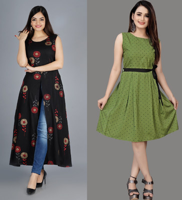 Modli 20 Fashion Women Fit and Flare Green Knee Length Dress