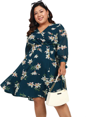 wild U Women Fit and Flare Blue Knee Length Dress