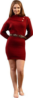 GFO Women Bodycon Maroon Knee Length Dress