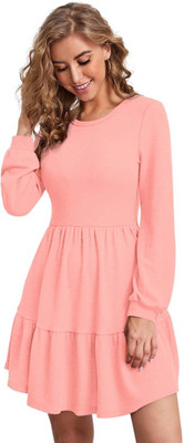 Oooh Lady Fashion Women Skater Pink Knee Length Dress