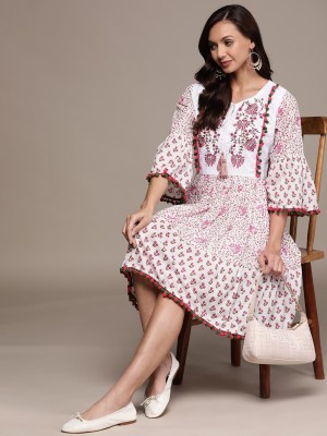 Ishin Women A-line White Dress