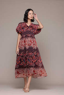 aarke Ritu Kumar Women Fit and Flare Multicolor Midi/Calf Length Dress