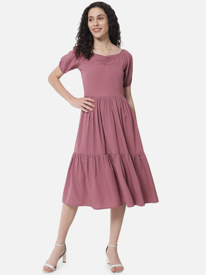 ALL WAYS YOU Women A-line Pink Midi/Calf Length Dress