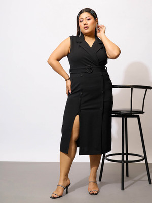 SASSAFRAS Curve Women Bodycon Black Midi/Calf Length Dress