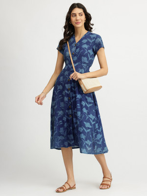 Pink Fort Women A-line Blue Midi/Calf Length Dress