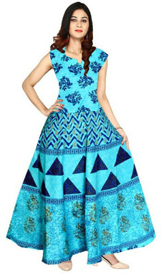 Shunit creation Women Fit and Flare Blue Maxi/Full Length Dress