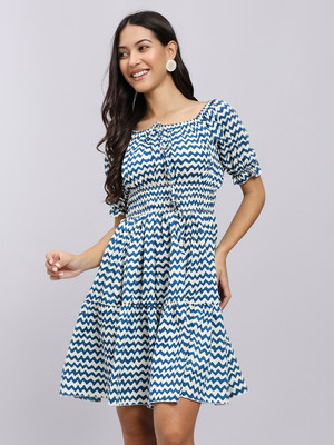 Attire Empire Women A-line Blue Above Knee/Mid Thigh Length Dress