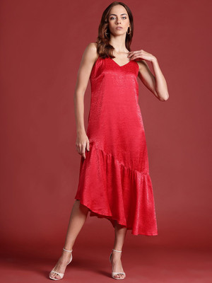 all about you Women Drop Waist Red Midi/Calf Length Dress